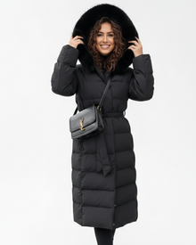 Eleva Women's Long Coat – Warm Water-Repellent Winter Jacket with Hood & Elegant Cut