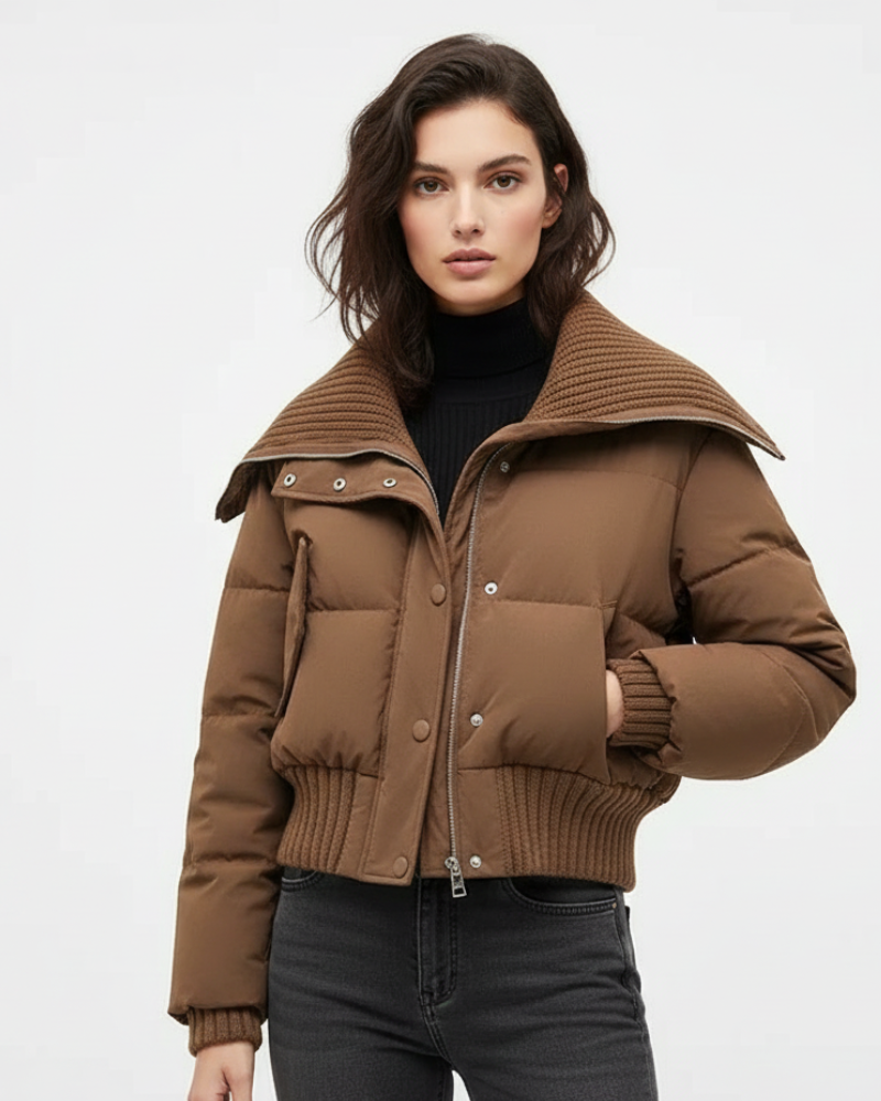 Luna Oversized Women's Puffer Jacket – Lightweight Quilted Coat with Stand-Up Collar for Autumn & Winter