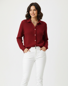 Angela Women's Fitted Cardigan – Elegant Shirt Collar in Stretch Cotton for Mid-Season