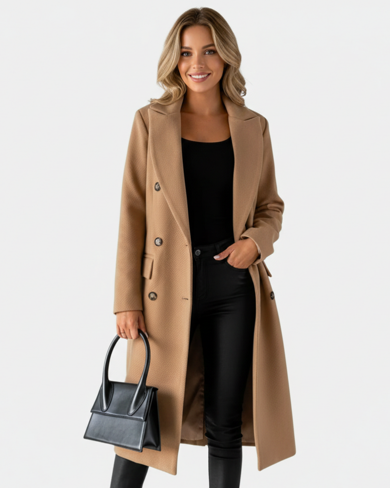Zivory Elegant Long Women's Coat – Refined Cut with Button Closure