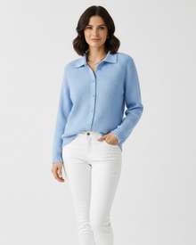 Angela Women's Fitted Cardigan – Elegant Shirt Collar in Stretch Cotton for Mid-Season