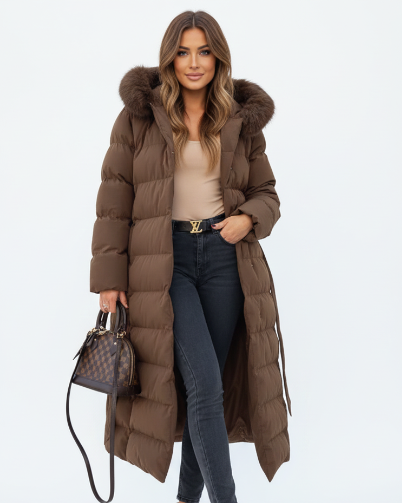 Eleva Women's Long Coat – Warm Water-Repellent Winter Jacket with Hood & Elegant Cut