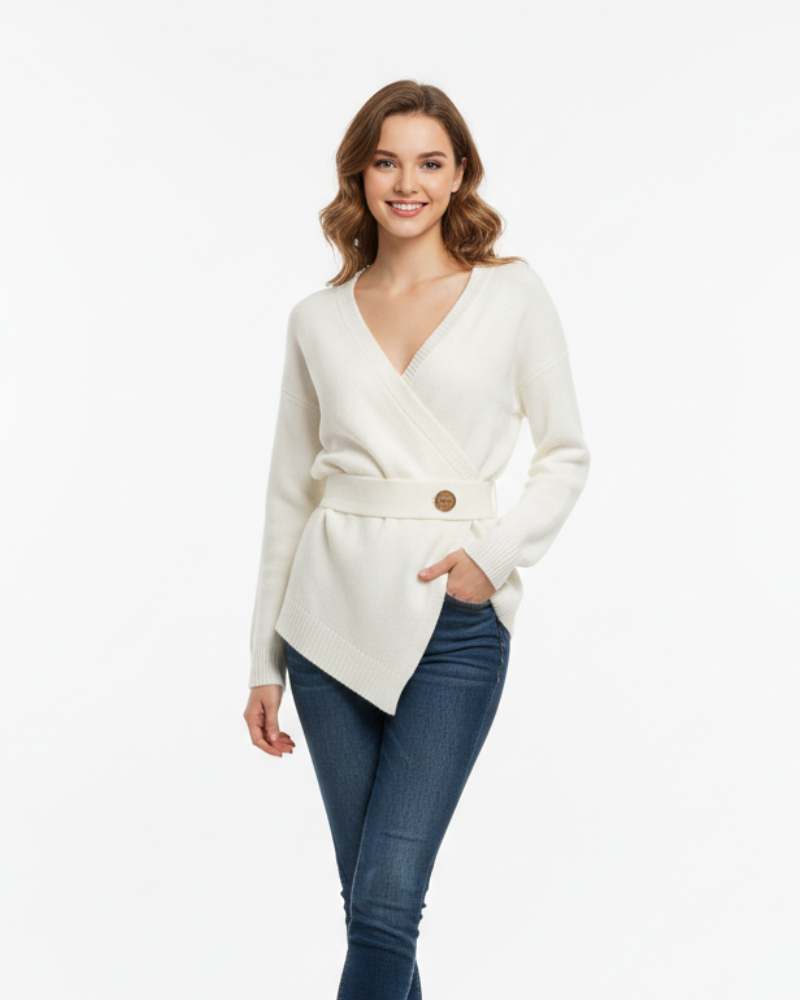 Brinley Crossed Strap Woman – Ribbed Knit, Structured V-Neck & Graceful Shape