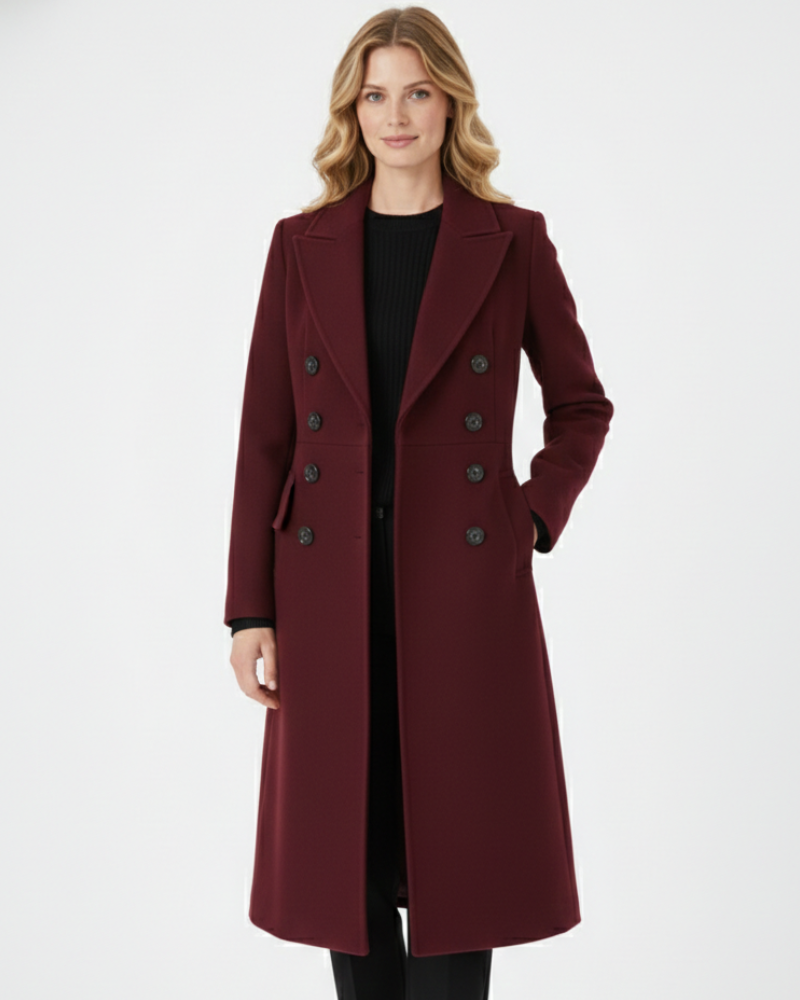 Vian Long Coat for Women – Elegant Wool Coat with Lapels & Double Breasted