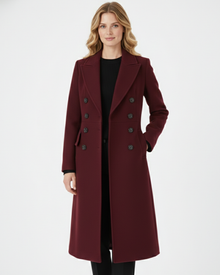 Vian Long Coat for Women – Elegant Wool Coat with Lapels & Double Breasted