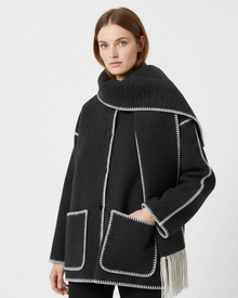 Georgie Women's Coat with Integrated Scarf – Elegant Draped Jacket in Warm Fabric