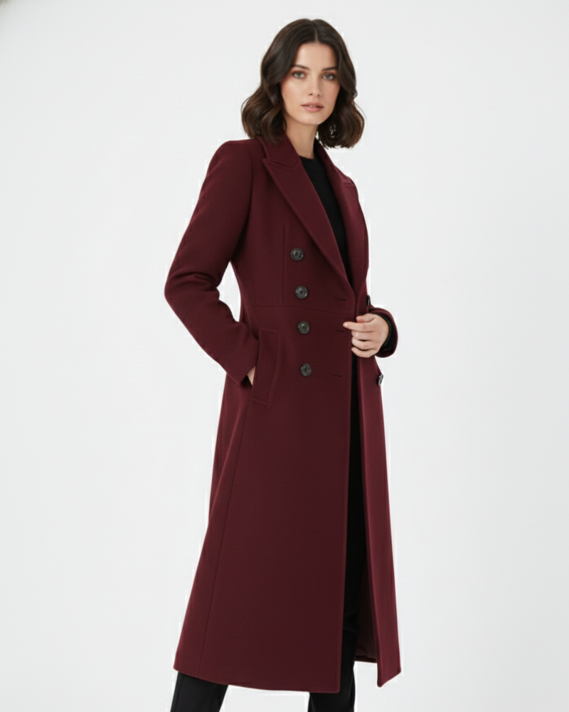 Vian Long Coat for Women – Elegant Wool Coat with Lapels & Double Breasted