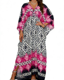 Janet Plus Size Women's Kaftan – Flowing Maxi Beach Dress, V-Neck & Bohemian Batwing Sleeves