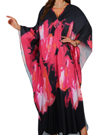 Janet Plus Size Women's Kaftan – Flowing Maxi Beach Dress, V-Neck & Bohemian Batwing Sleeves