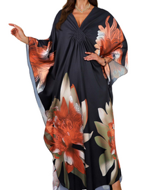 Janet Plus Size Women's Kaftan – Flowing Maxi Beach Dress, V-Neck & Bohemian Batwing Sleeves