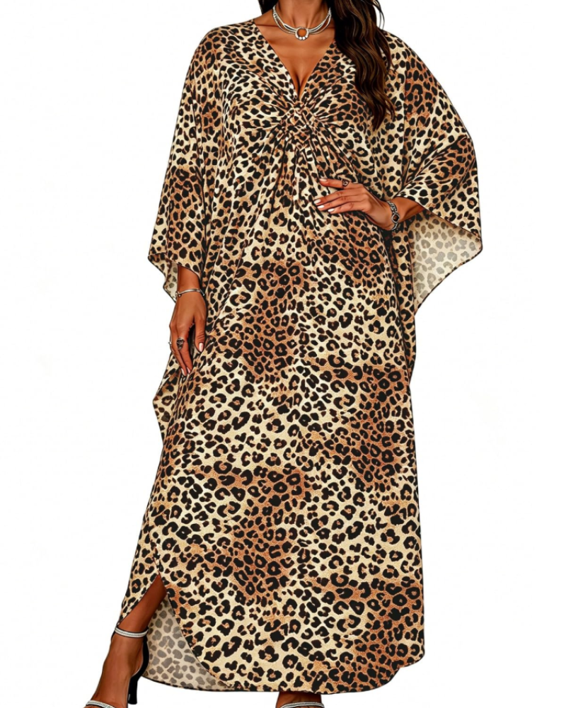 Janet Plus Size Women's Kaftan – Flowing Maxi Beach Dress, V-Neck & Bohemian Batwing Sleeves