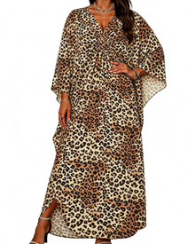 Janet Plus Size Women's Kaftan – Flowing Maxi Beach Dress, V-Neck & Bohemian Batwing Sleeves