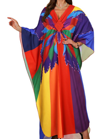 Janet Plus Size Women's Kaftan – Flowing Maxi Beach Dress, V-Neck & Bohemian Batwing Sleeves