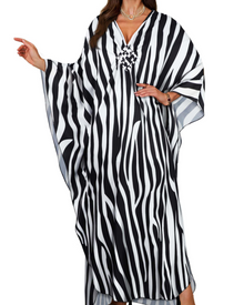 Janet Plus Size Women's Kaftan – Flowing Maxi Beach Dress, V-Neck & Bohemian Batwing Sleeves