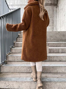 Cataleya Women's Teddy Coat – Long Soft Faux Wool Model with Warm Cut & Pockets