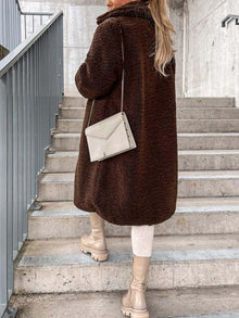 Cataleya Women's Teddy Coat – Long Soft Faux Wool Model with Warm Cut & Pockets