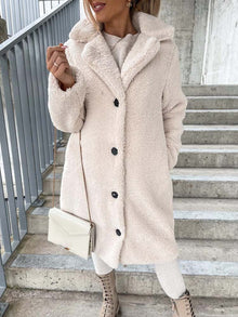 Cataleya Women's Teddy Coat – Long Soft Faux Wool Model with Warm Cut & Pockets