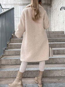 Cataleya Women's Teddy Coat – Long Soft Faux Wool Model with Warm Cut & Pockets