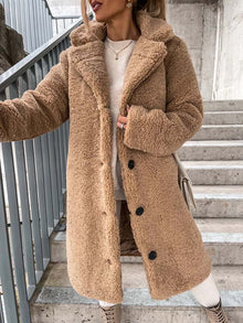 Cataleya Women's Teddy Coat – Long Soft Faux Wool Model with Warm Cut & Pockets