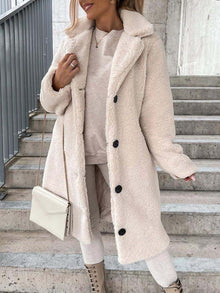 Cataleya Women's Teddy Coat – Long Soft Faux Wool Model with Warm Cut & Pockets