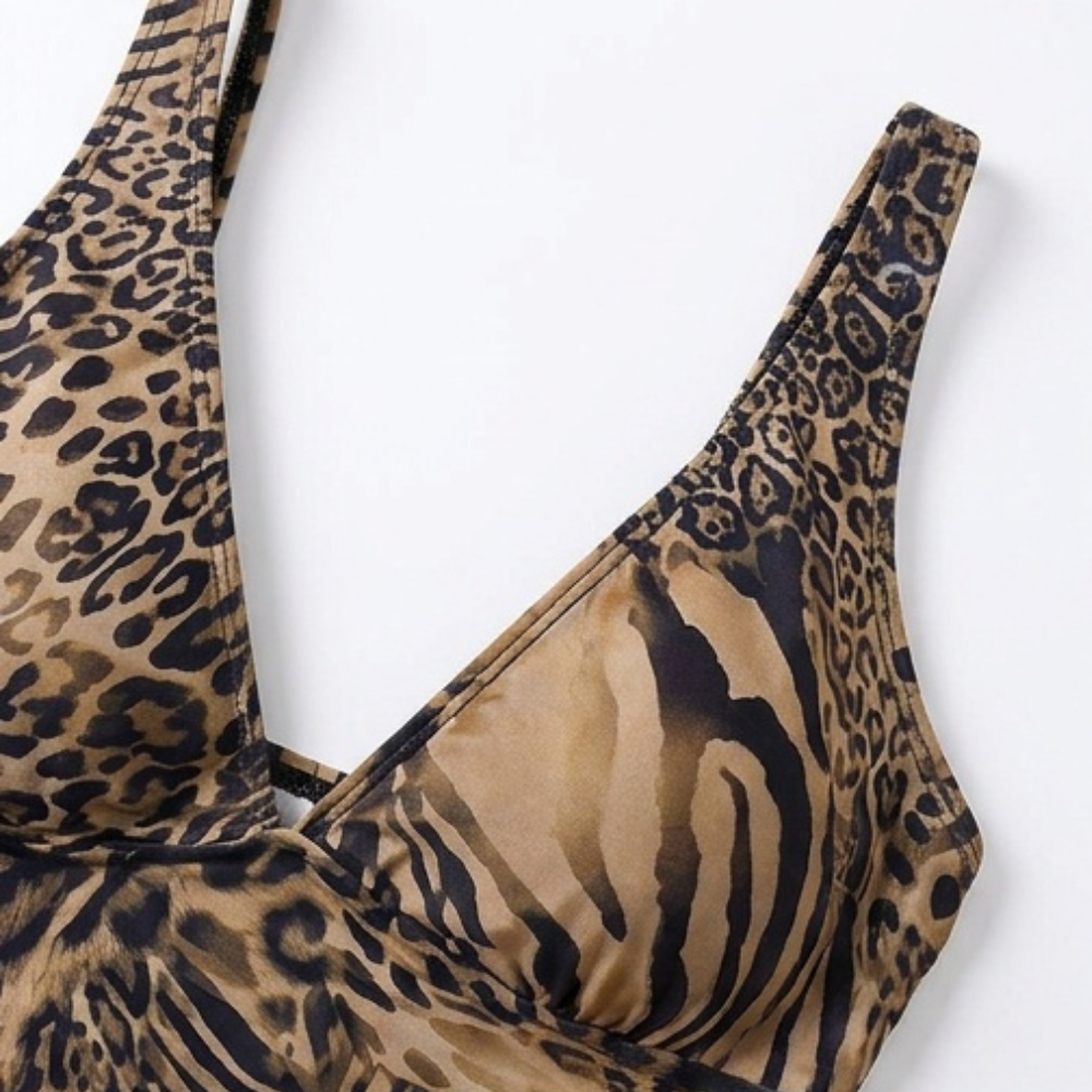Lunavia – Lined Leopard Plunge Bikini Set