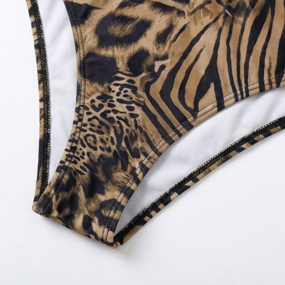 Lunavia – Lined Leopard Plunge Bikini Set