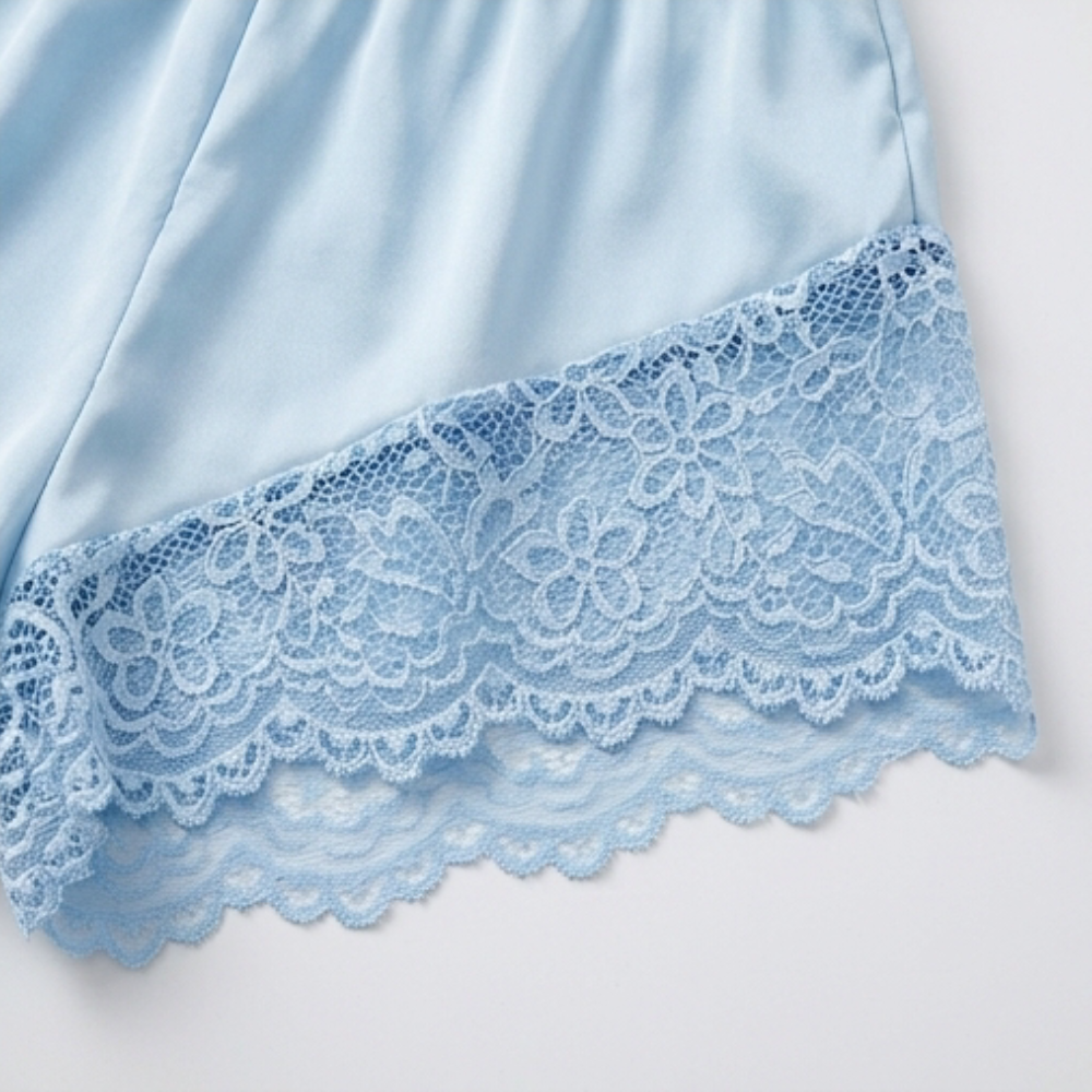 Lunessa – Lace-Trim Satin Pyjama Set