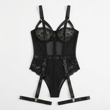 Noxelle – Women's Skull Lace Corset Bodysuit with Garter Straps