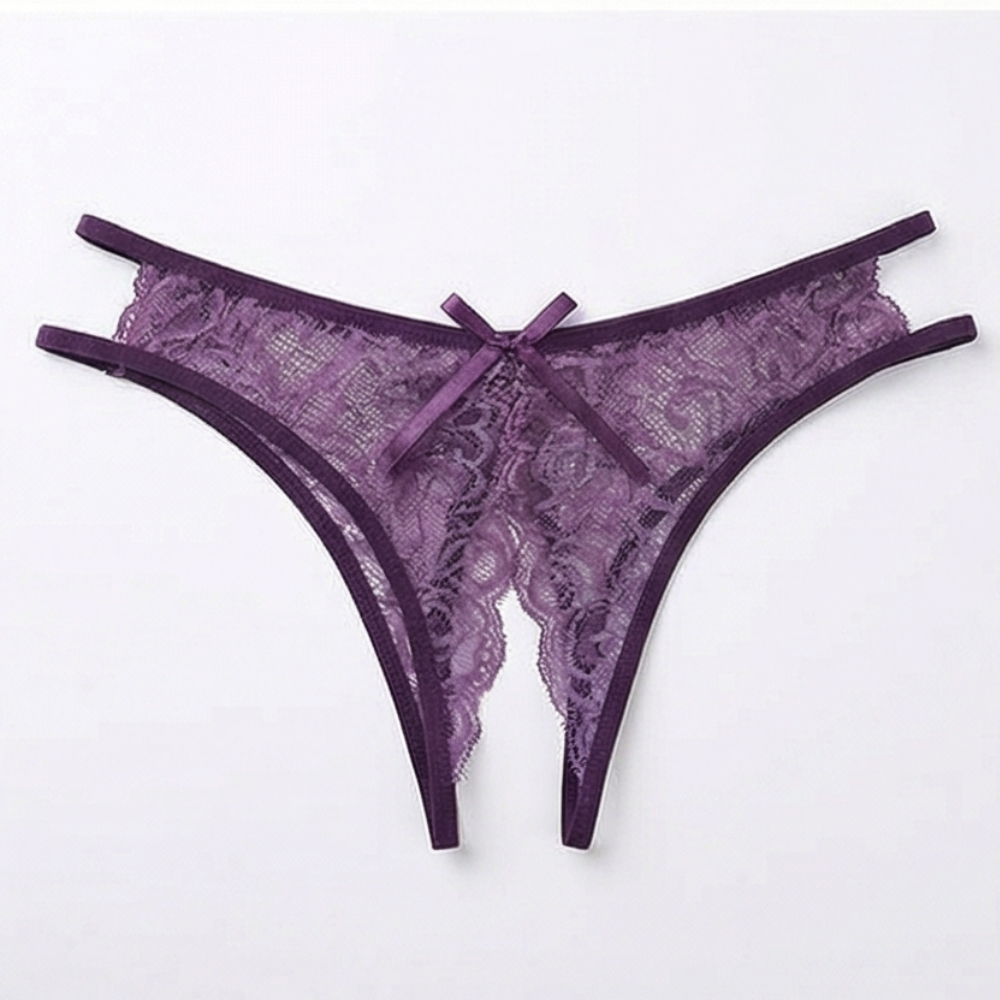 Velara – Women's Floral Lace Open-Crotch Thong