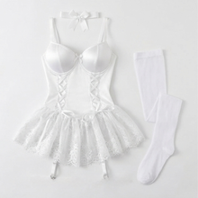 Rosalure – Floral Lace Babydoll Set with Garter Stockings