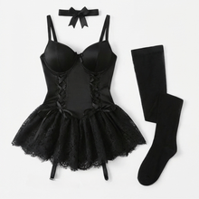 Rosalure – Floral Lace Babydoll Set with Garter Stockings