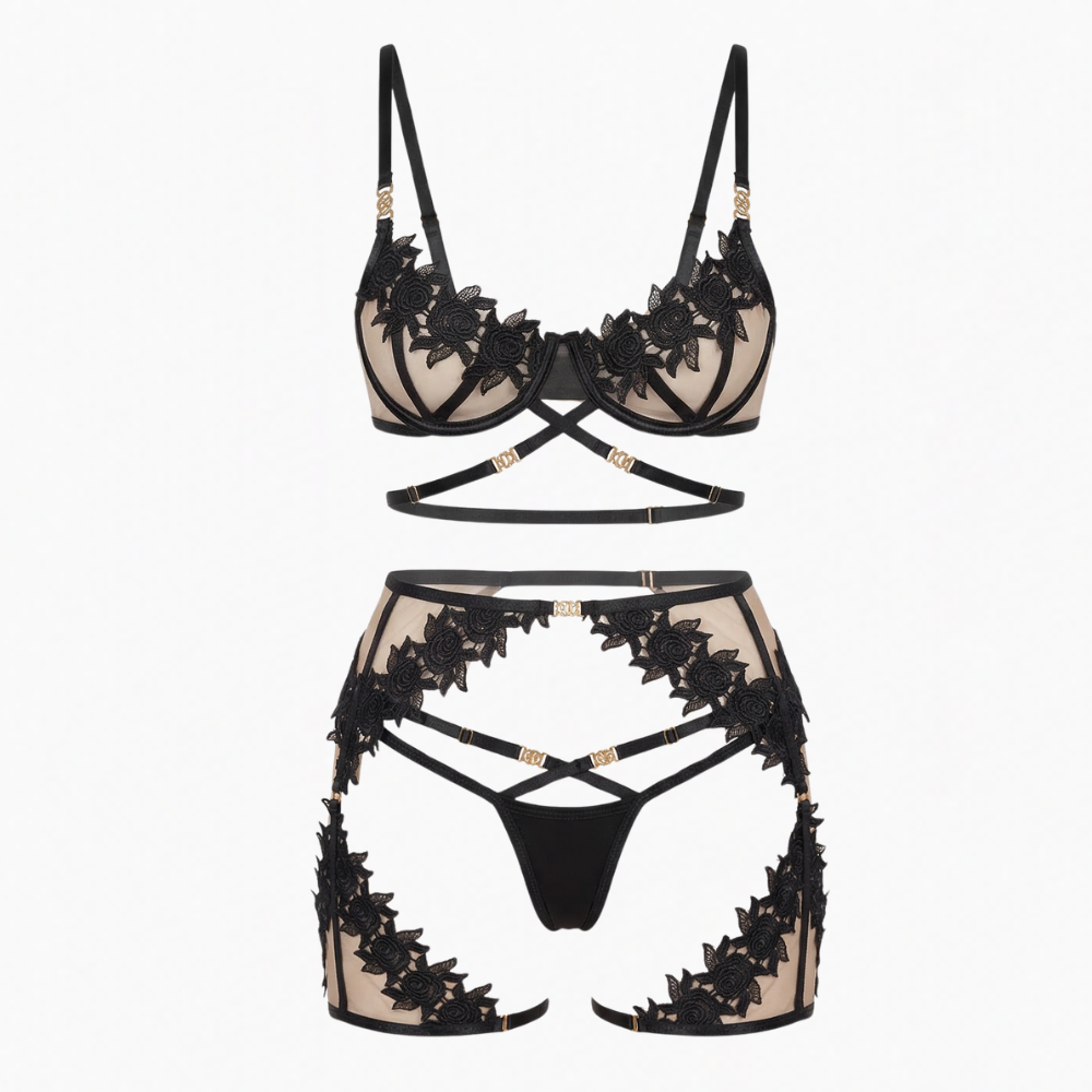Florenza – Floral Lace 3-Piece Lingerie Set