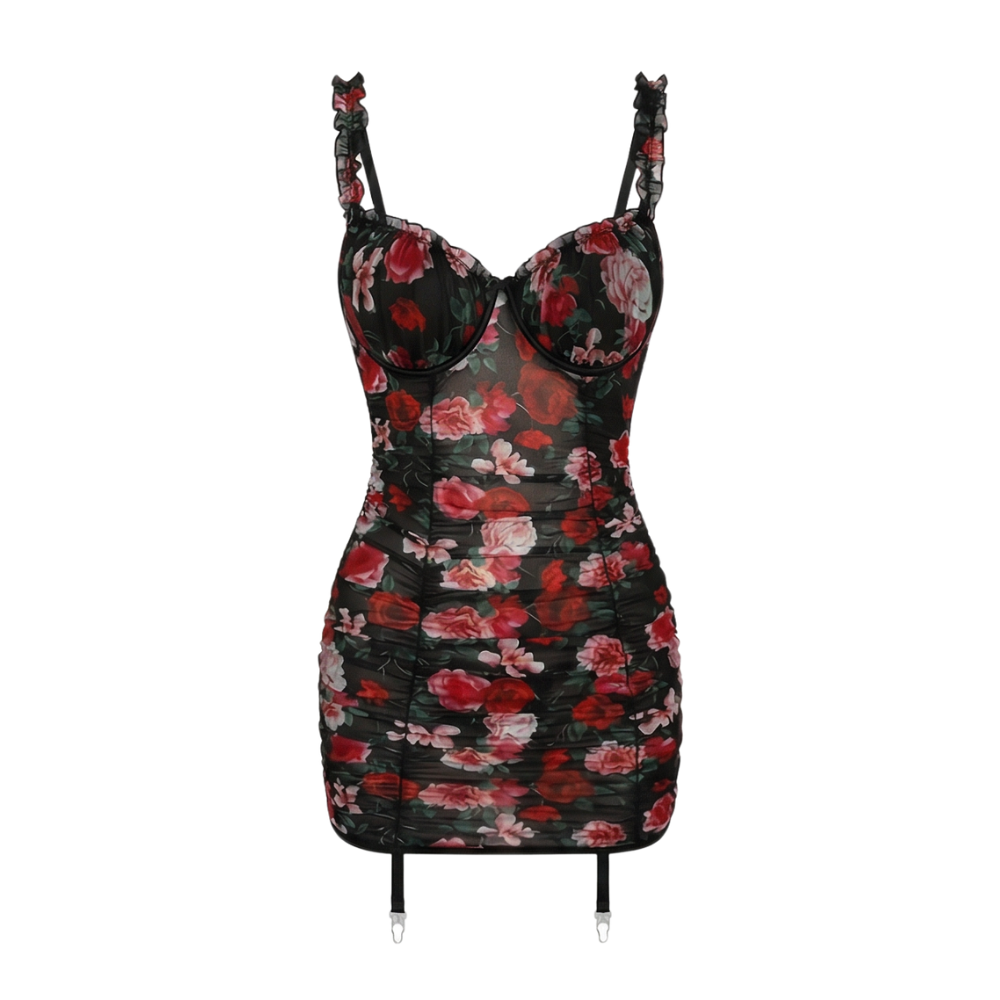 Rosaveil – Floral Mesh Lace-Up Nightdress