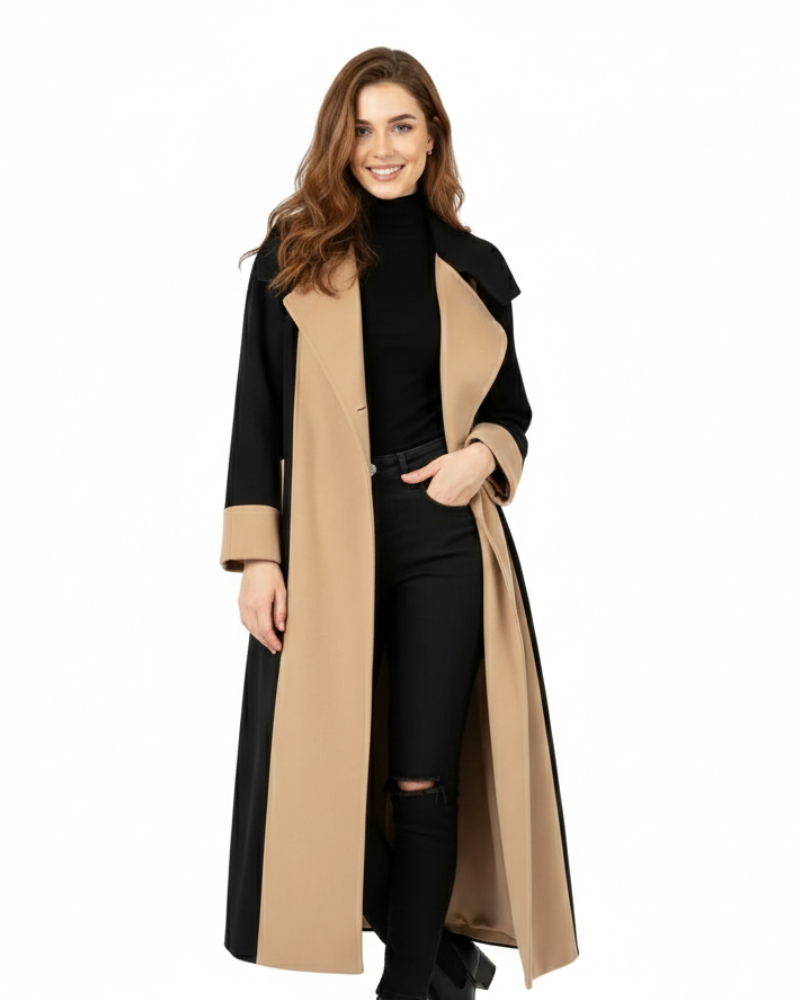 Katherine Manteau Woman Two-Tone – Straight Cut, Mid-Thigh Length & Everyday Style