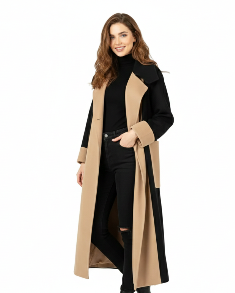 Katherine Manteau Woman Two-Tone – Straight Cut, Mid-Thigh Length & Everyday Style