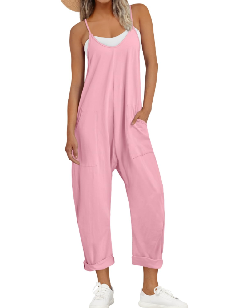 Kathrine Women's Jumpsuit – Loose Summer Jumpsuit with Straps, V-Neck & Casual Chic Pockets
