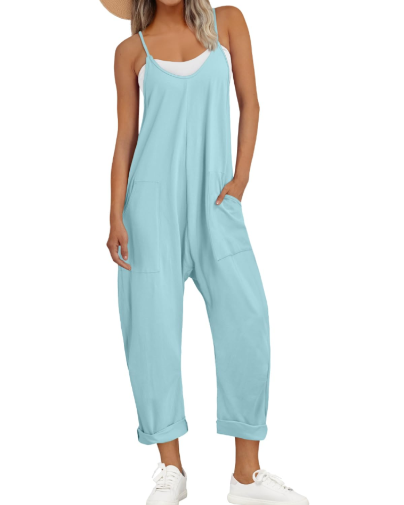 Kathrine Women's Jumpsuit – Loose Summer Jumpsuit with Straps, V-Neck & Casual Chic Pockets