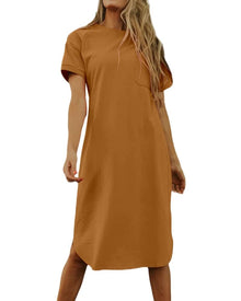 Thalassa Women's Robe T-Shirt – Cotton Crew Neck, Short Sleeves & Pockets, Relaxed Fit