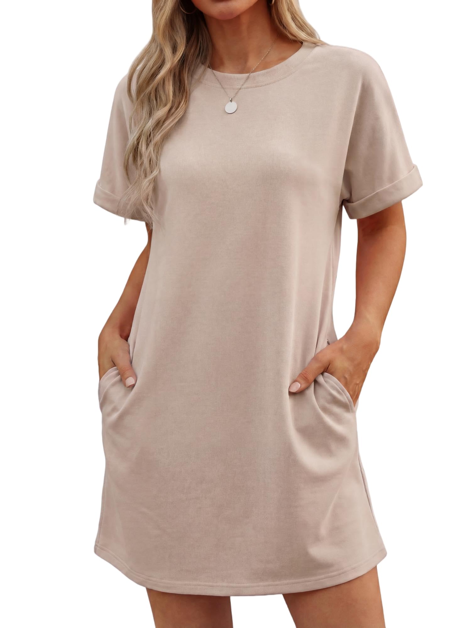 Lewina Women's Robe – Round Neck, Short Sleeves, A-Line Mini Cut & Solid Pockets Summer