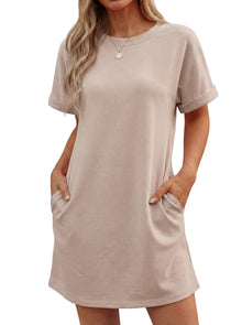 Lewina Women's Robe – Round Neck, Short Sleeves, A-Line Mini Cut & Solid Pockets Summer