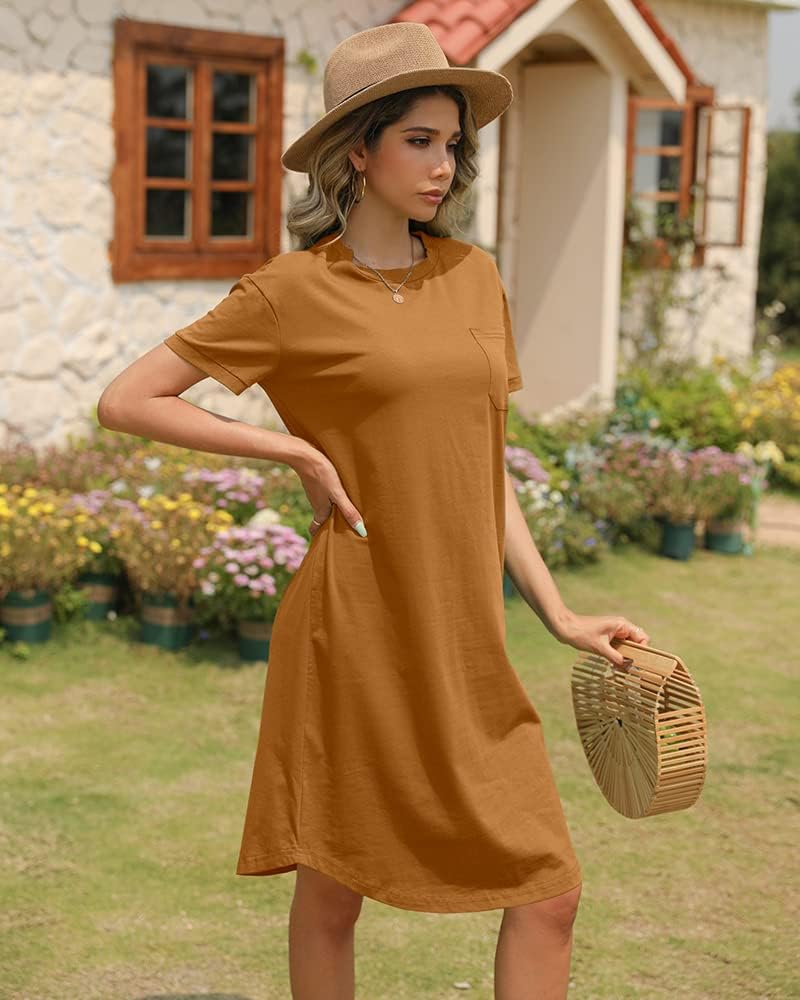 Thalassa Women's Robe T-Shirt – Cotton Crew Neck, Short Sleeves & Pockets, Relaxed Fit