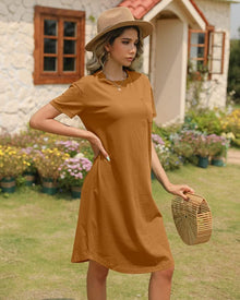 Thalassa Women's Robe T-Shirt – Cotton Crew Neck, Short Sleeves & Pockets, Relaxed Fit