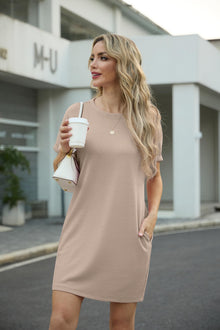 Lewina Women's Robe – Round Neck, Short Sleeves, A-Line Mini Cut & Solid Pockets Summer
