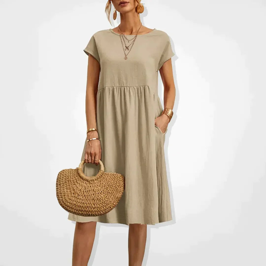 Summer Dress Women Aria – Comfortable Empire Dress with Pockets & Light Short Sleeves