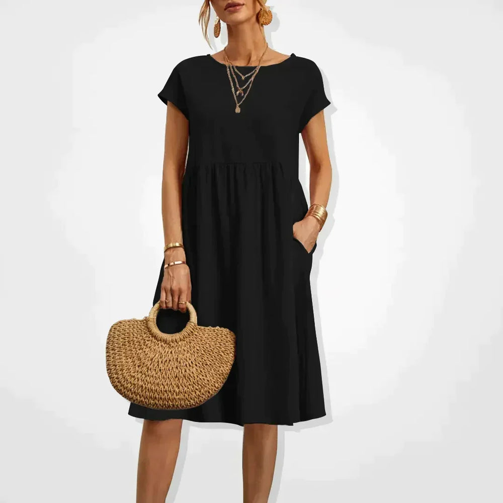 Summer Dress Women Aria – Comfortable Empire Dress with Pockets & Light Short Sleeves