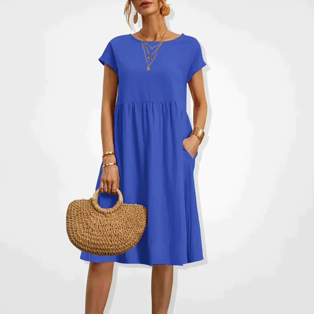 Summer Dress Women Aria – Comfortable Empire Dress with Pockets & Light Short Sleeves