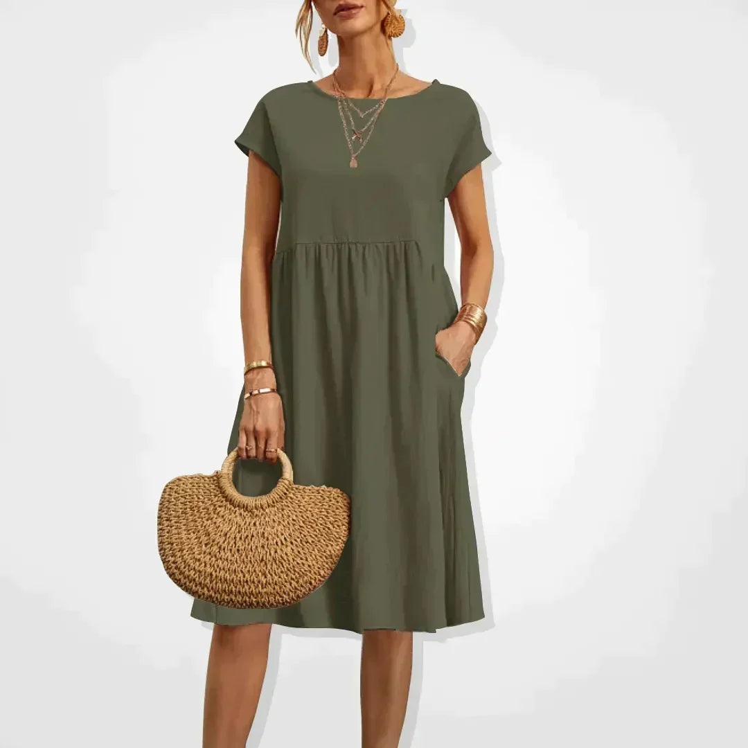Summer Dress Women Aria – Comfortable Empire Dress with Pockets & Light Short Sleeves
