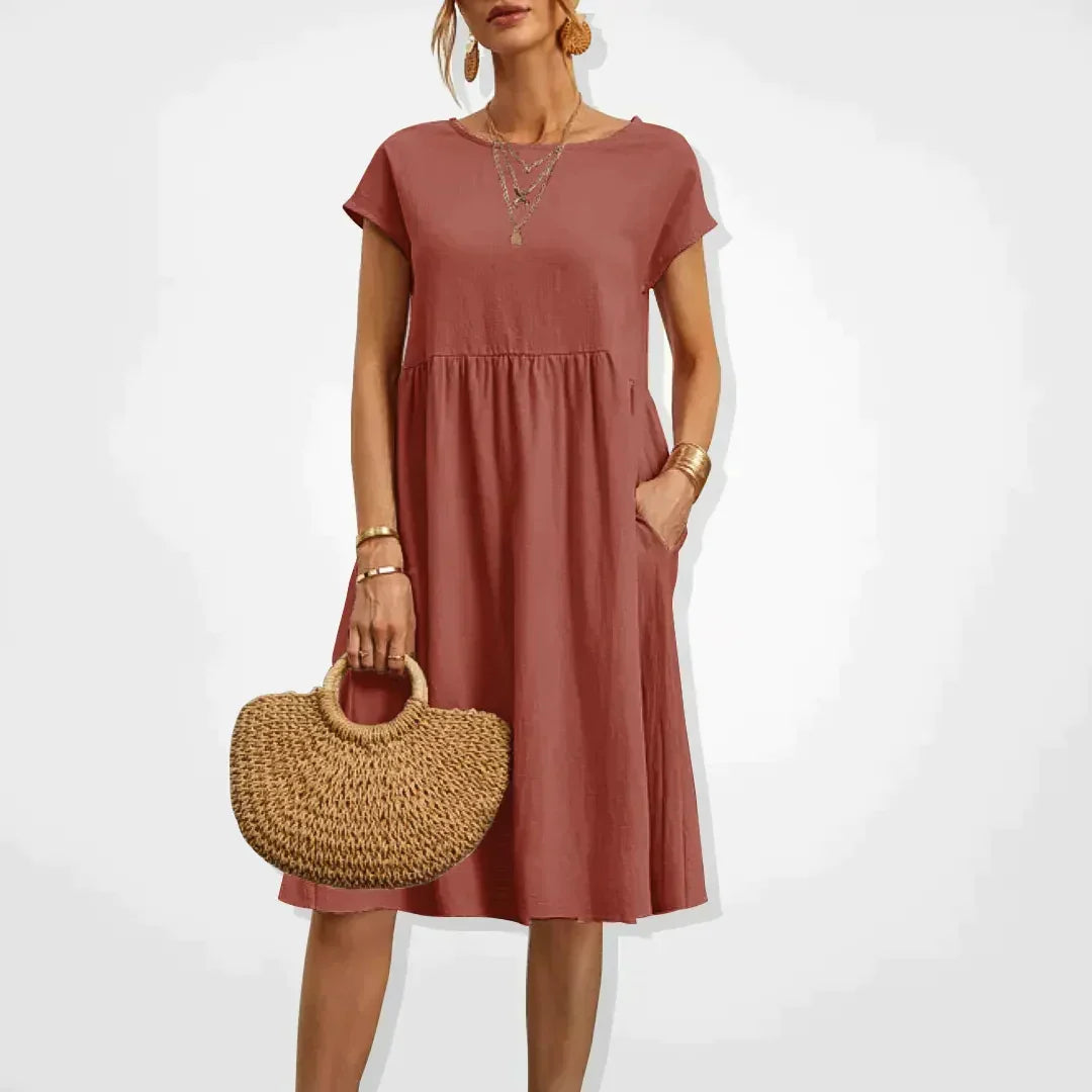 Summer Dress Women Aria – Comfortable Empire Dress with Pockets & Light Short Sleeves