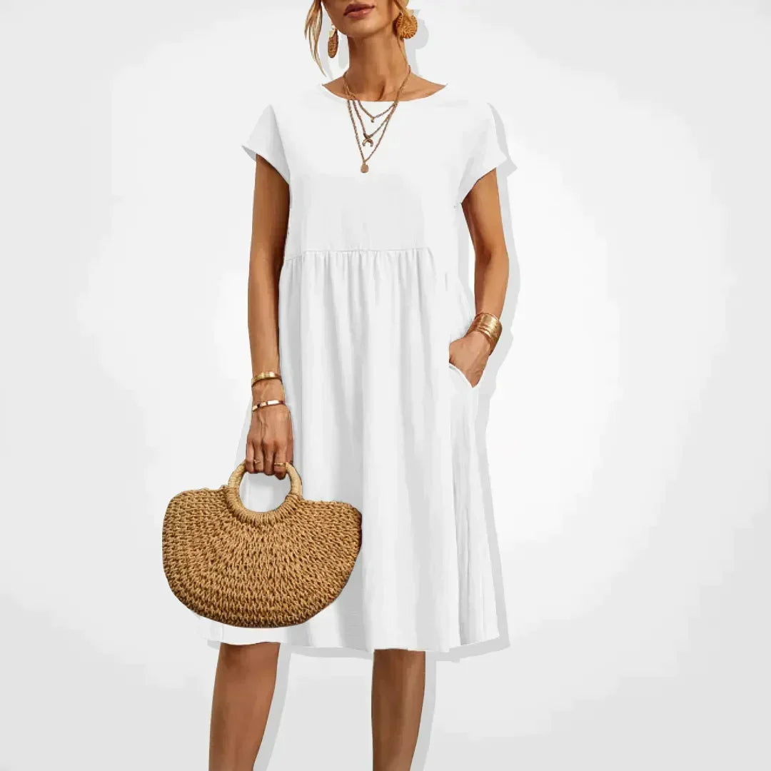 Summer Dress Women Aria – Comfortable Empire Dress with Pockets & Light Short Sleeves