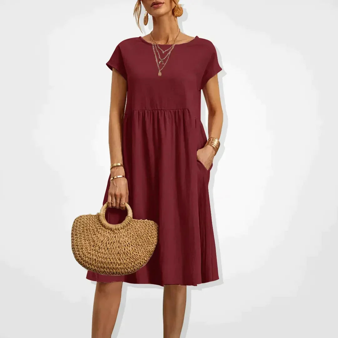 Summer Dress Women Aria – Comfortable Empire Dress with Pockets & Light Short Sleeves